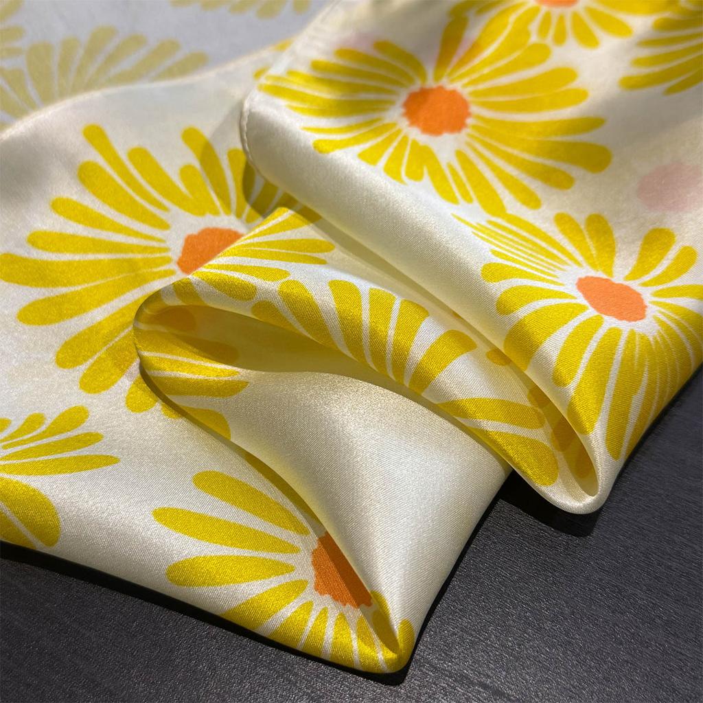 TOP 100% Silk Scarf Bright Color Floral Print Scarfs Shawls For Women 53cm Square Scarf Hangzhou Thin Summer Bag ScarfsSca