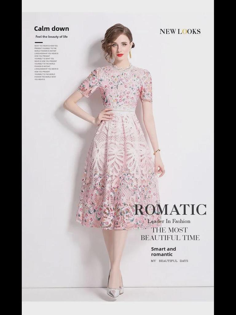 2024 Luxury Slim Hollow Lace Mid-Length Dress