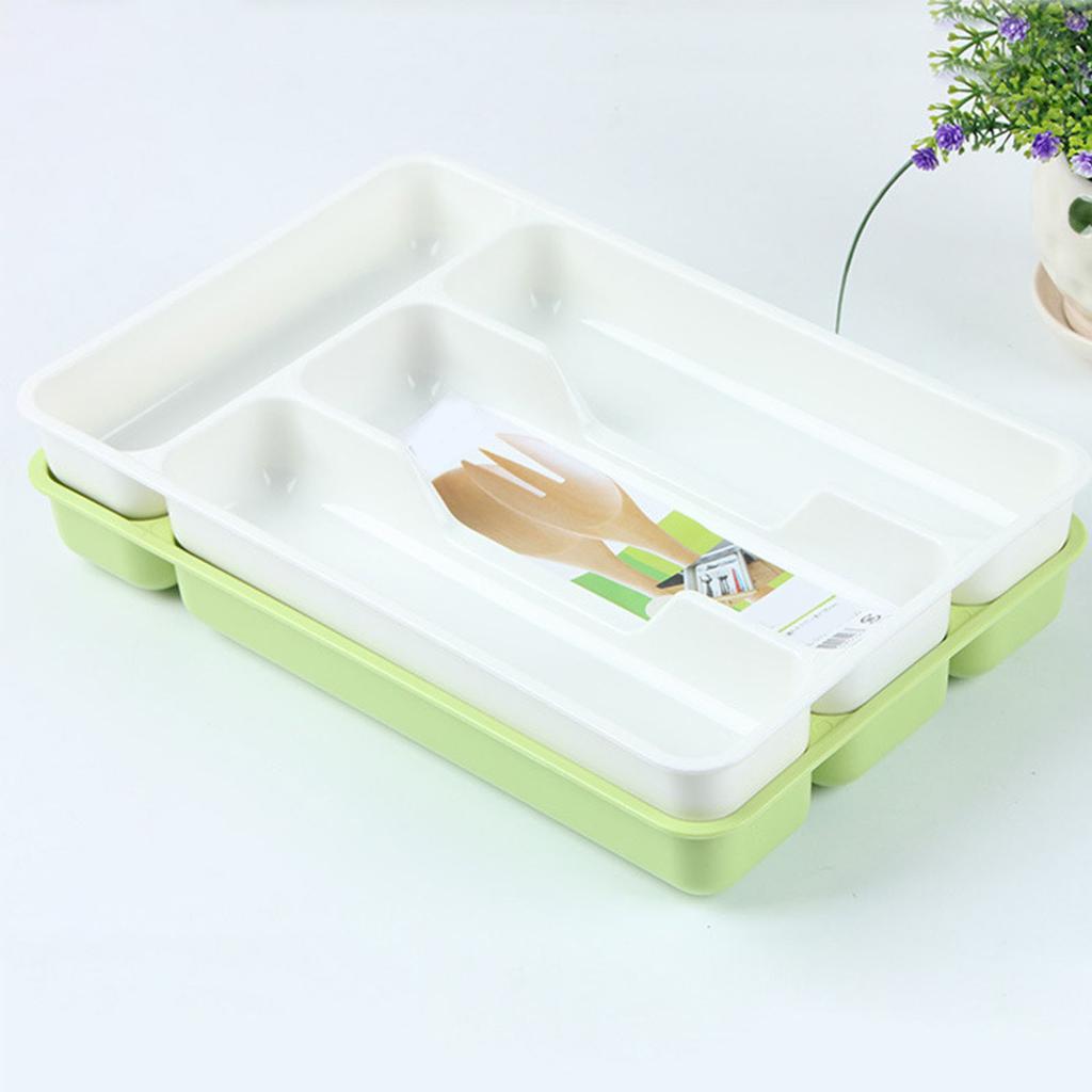 4 Compartments Cutlery Tray Kitchen Drawer Organizer Spoon Knife Fork Separation Plastic Storage Box Tableware Tray