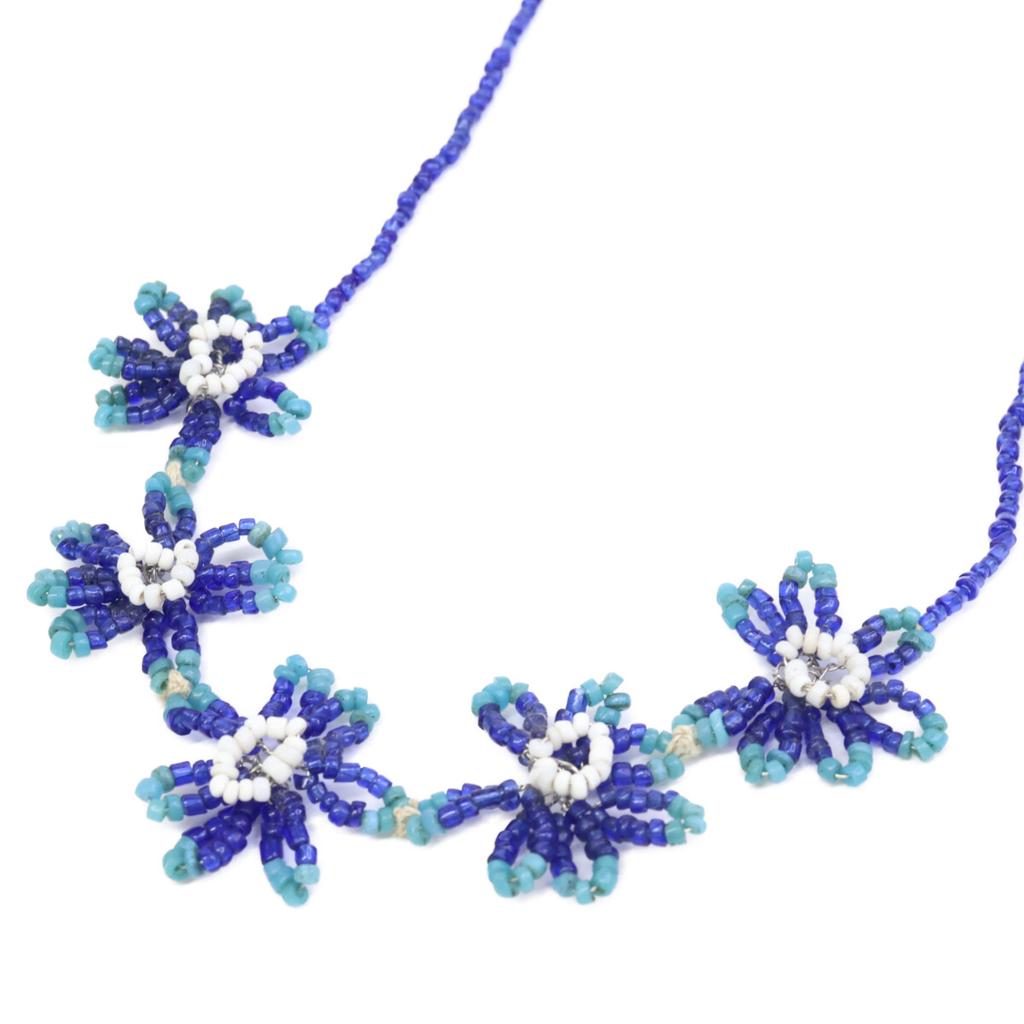45R Beaded Flower Necklace BlueUsed