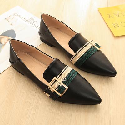 Корейская версия новых одинарных туфель с острым носком и пряжкой ремня, маленькие кожаные туфли без шнуровки на плоской подошве, обувь для беременных на мягкой подошве