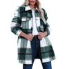 Women Long Sleeve Shacket Drop Shoulder Loose Fit Plaid Shirt Jacket with Chest Pockets Blue XXL