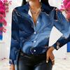 Women Plus Size Blue Marble Printed Collared Long Sleeve Button Front Shirt