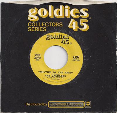 7-дюймовая пластинка CASCADES - Rhythm Of The Rain D2457 Goldies 45 1973 США Рок Б/у