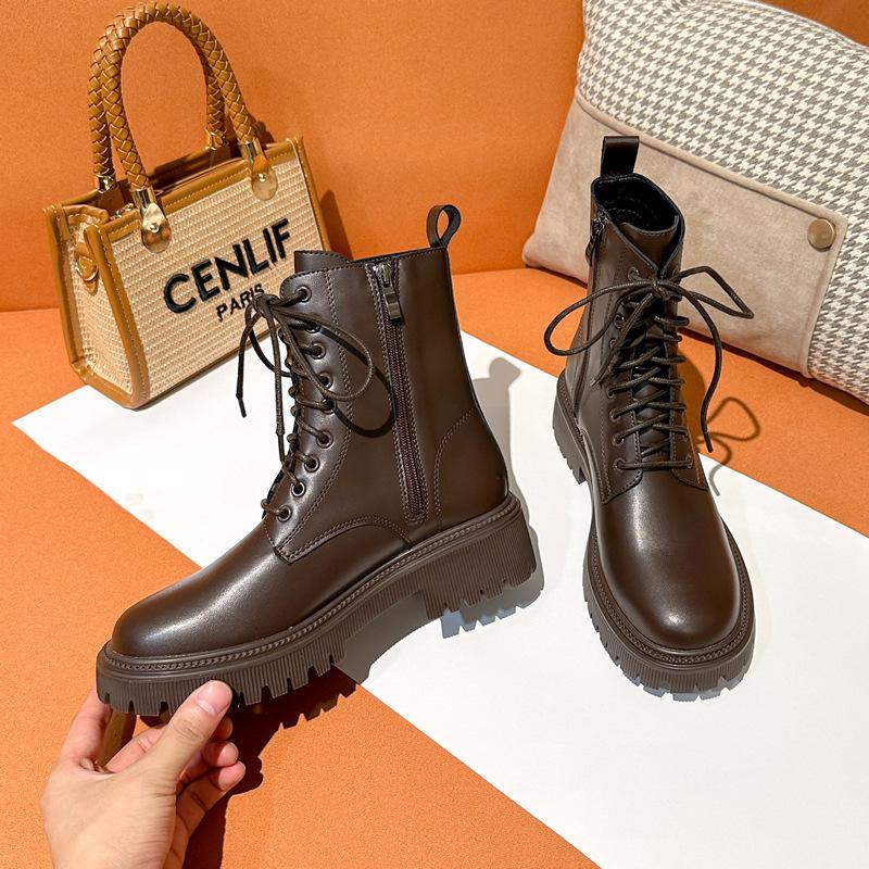 Мартинсы на внутренней платформе, женские, в британском стиле, средней высоты, на толстой подошве, в стиле ретро, дымчатые, ботинки челси, универсальные, короткие, на осень и зиму