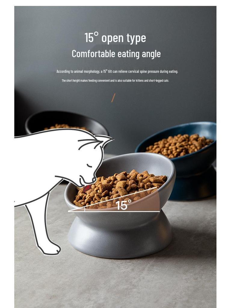 Наклонная керамическая миска для питомцев для кошек и собак - Дизайн на высокой ножке для защиты шейных позвонков