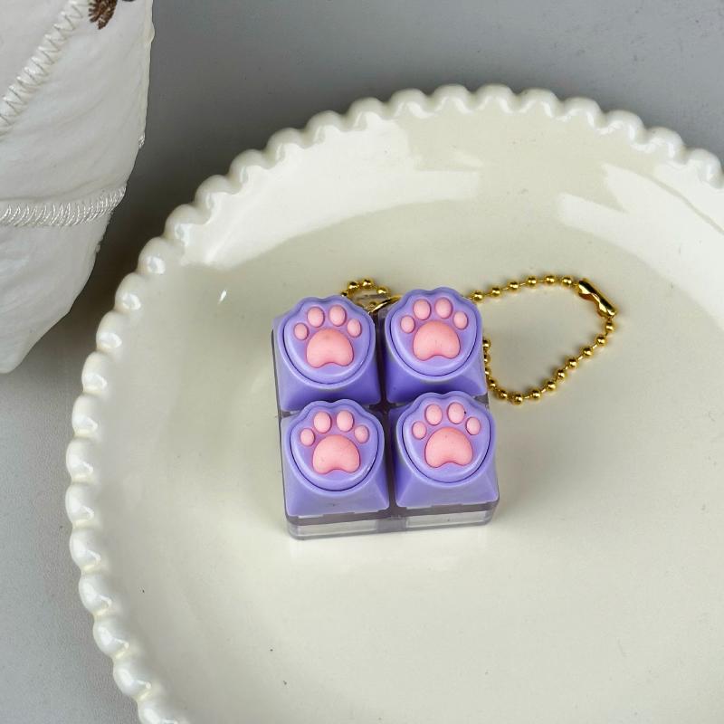 Adorable Silicone Cat Paw Keycap Fidget Keychain, No LED Light, Portable Stress Relief Toy for Adults & Children
