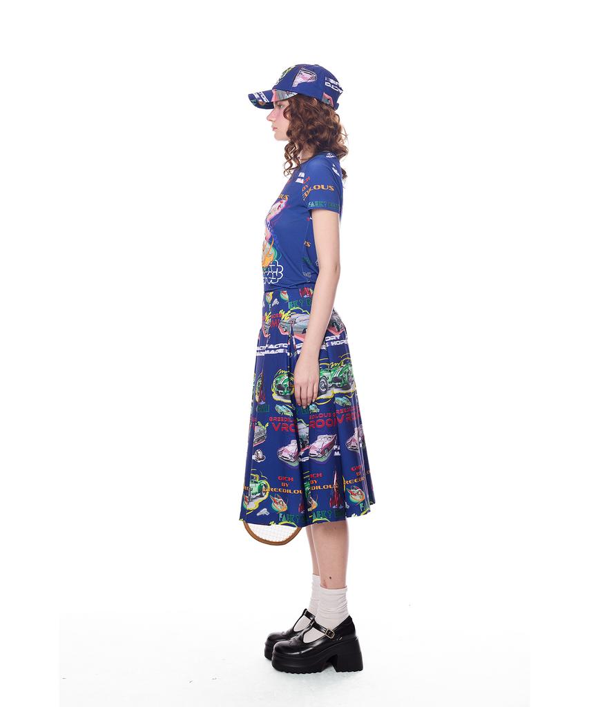 GREEDILOUS Racing Club Pleated Long Skirt