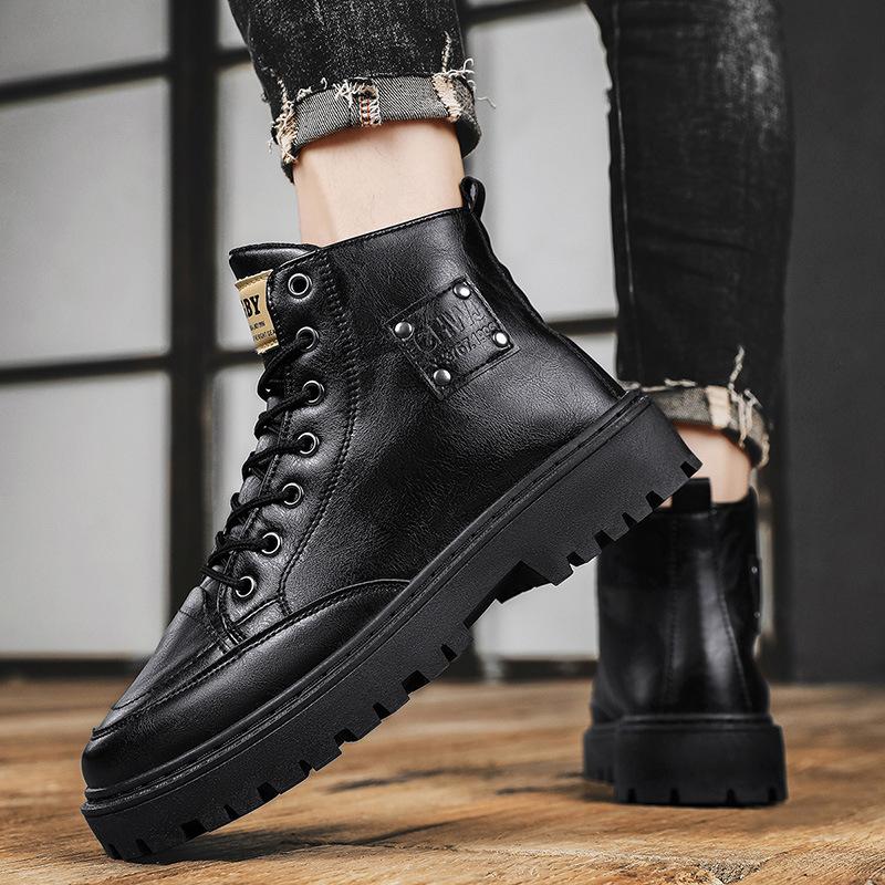 Martin Boots Men's Shoes Winter High-top Leather Men's Leather Shoes Black Locomotive Leather Boots Anti-splash Tooling Boots