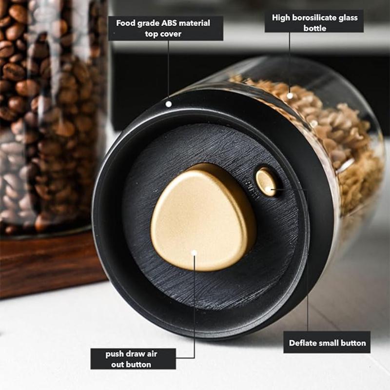 Вакуумные стеклянные банки с герметичной крышкой, контейнер из боросиликатного стекла для кофе, идеально подходят для молотого кофе, зерен, рассыпного чая