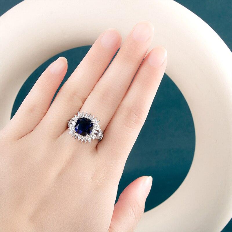 POMOiii Роскошные синие кольца с кубическим цирконом для свадебной церемонии, вечерние модные аксессуары, женские кольца, эффектные ювелирные изделия