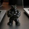 Статуэтка медведя с мышцами, напечатанная на 3D-принтере, матово-черный спортивный орнамент для офиса, книжной полки, зала, компактный вдохновляющий подарок для любителей фитнеса