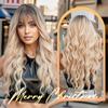 Ombre Blonde Brown Synthetic Wig Long Wavy Wigs with Bangs Daily Cosplay Party Use Heat Resistant Fiber for Women