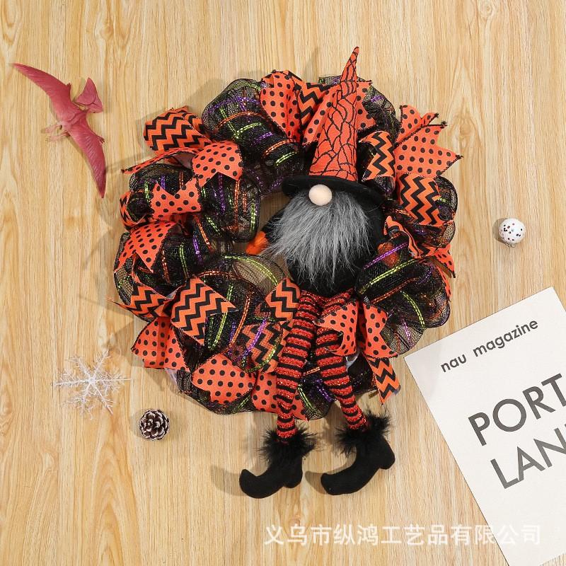 Halloween Door Wreath Decor With Long-Legged Figure Ghost Theme Party Hanging Ornament Front