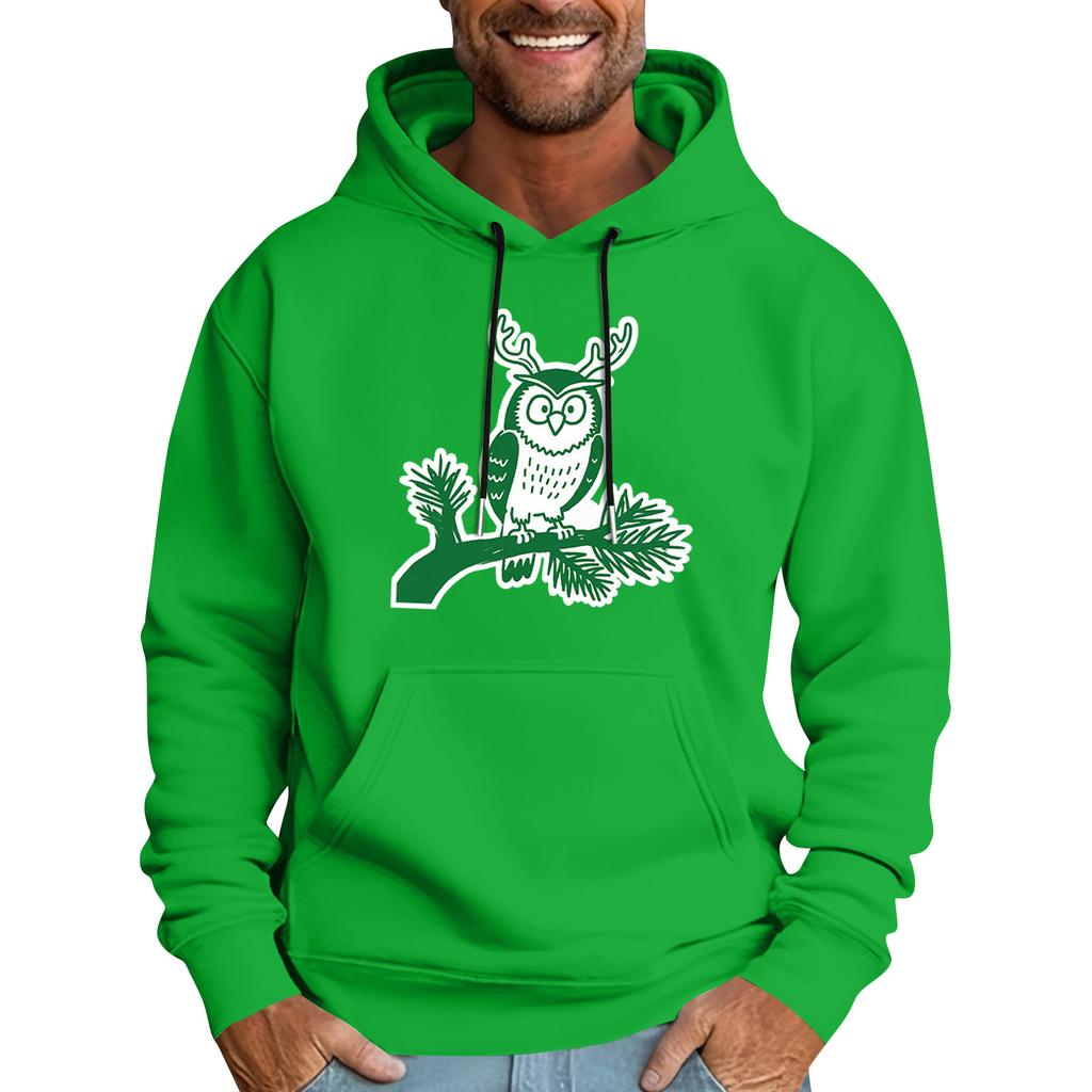 Мужская повседневная спортивная толстовка с капюшоном и карманом, с рождественским принтом, с длинным рукавом