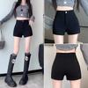 Зима 2024 Женские черные шорты буткат с высокой талией, зауженные, широкие от бедра, с карманами