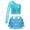 Kids Performance Costume Sequins Adorned One Shoulder Top with Wide Leg Shorts
