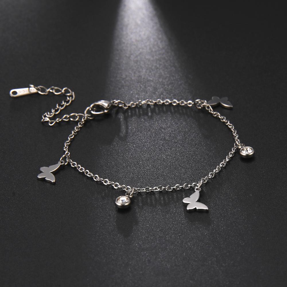 Korean Butterfly Crystal Bracelets on Hand for Women Stainless Steel Charm Bracelet Jewelry Valentine's Day Gift