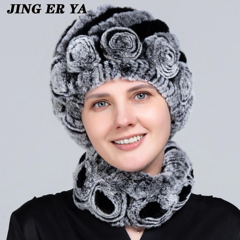 JINGERYA женская вязаная шапка из натурального меха кролика рекс, комплекты шарфов, натуральный теплый мех кролика рекс, шарфы, шапка, зимняя женская шапка из натурального меха кролика рекс, шарф