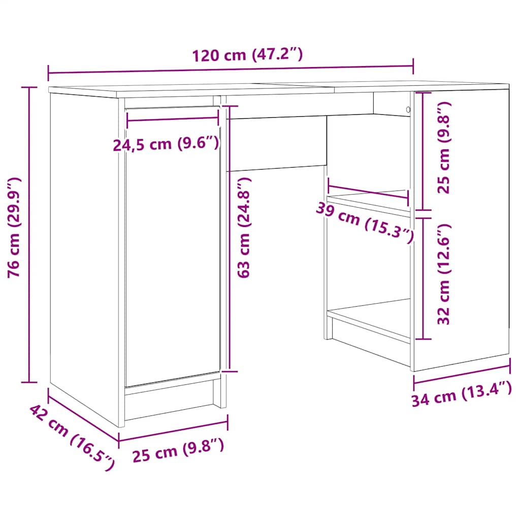 Desk Grey Sonoma 120 x 42 x 76 cm Particleboard