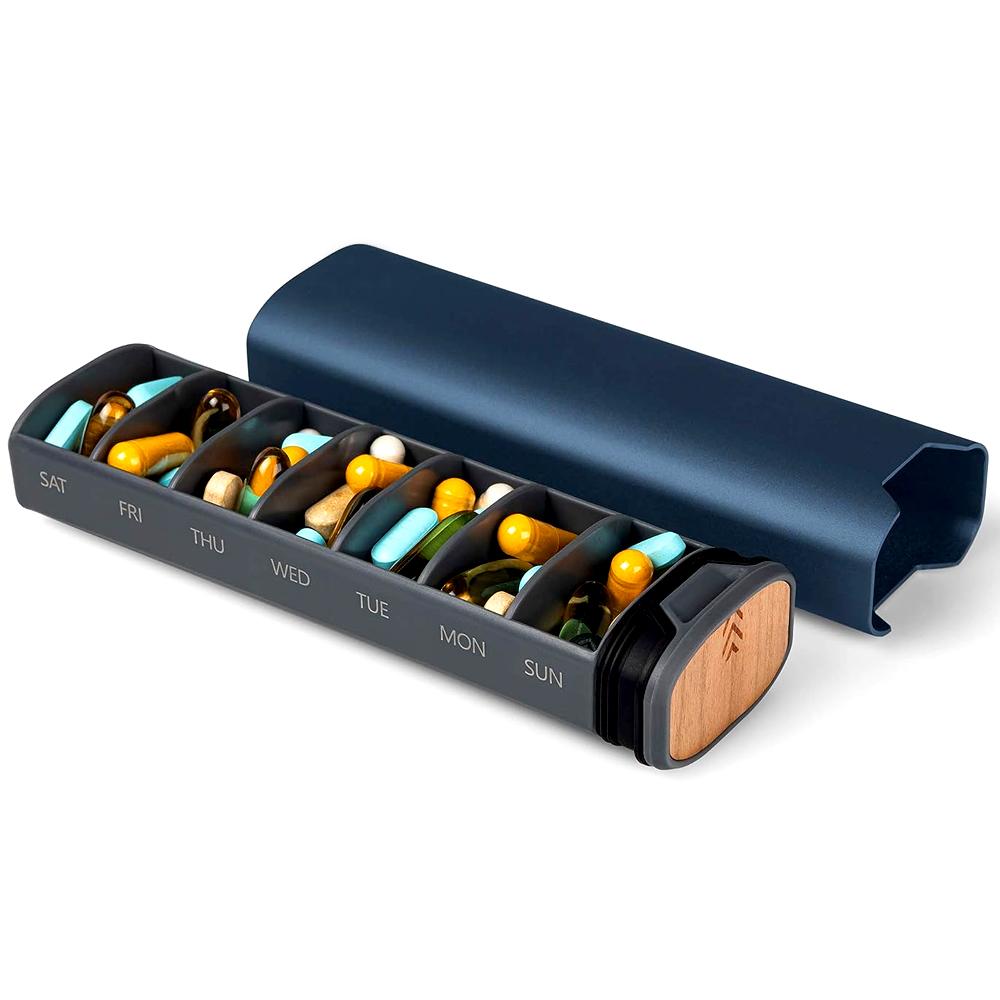 1 шт. 7-дневный еженедельный органайзер для таблеток из алюминиевого сплава и дерева, большая емкость для таблеток, витаминов и лекарств