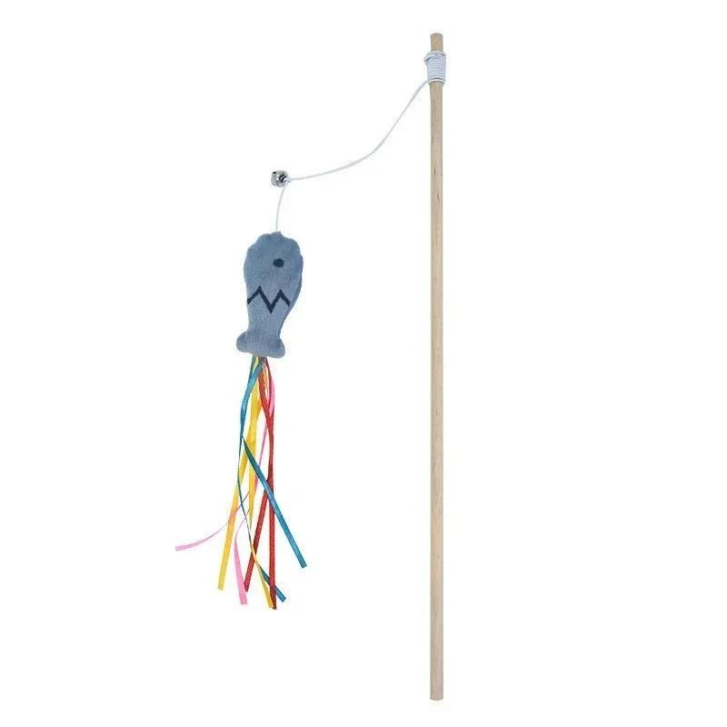 Fashion Cat Wand Toy, Natural Wooden Cat Teaser Wand for Cat, Interactive Elastic String Cat Stick Pole Toy for Indoor Cats