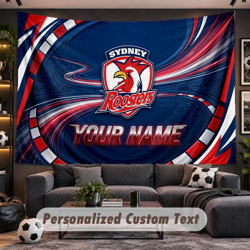 Wall Hanging Tapestry Custom NameSydney Roosters Pattern Personalized Printed Fabric Wall Decor