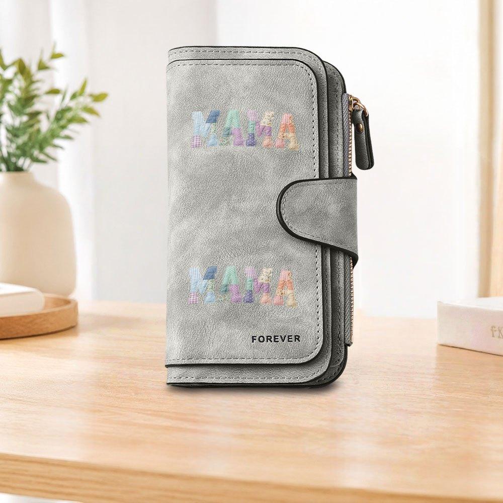 MAMA printed patchwork long zipper wallet, large-capacity card holder, unisex clutch bag, stylish zippered coin purse, suitable for daily use, a