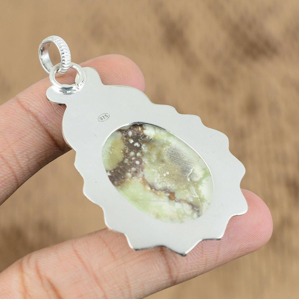 Natural Lemon Chrysoprase Gemstone Pendant 925 Sterling Silver Jewelry For Women