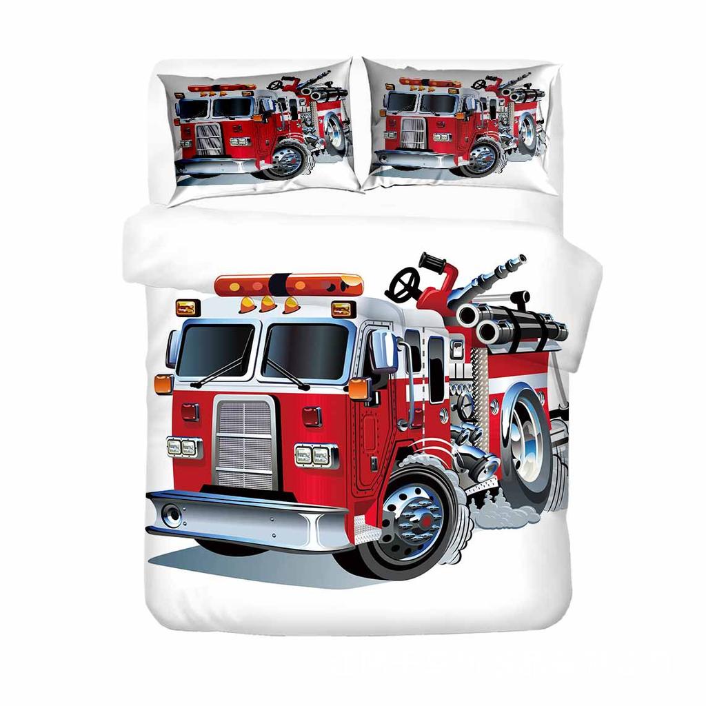 Firefighter Truck Duvet Cover King/Queen Size Red Firemen Car Bedding Set For Kids Boys Girls Fire Engine Polyester Quilt Cover