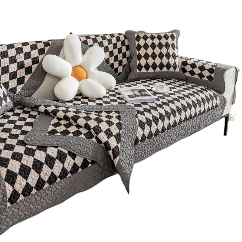 Всесезонная универсальная моющаяся саржевая хлопковая диванная подушка с принтом, корейская маленькая свежая лоскутная противоскользящая диванная подушка, полотенце