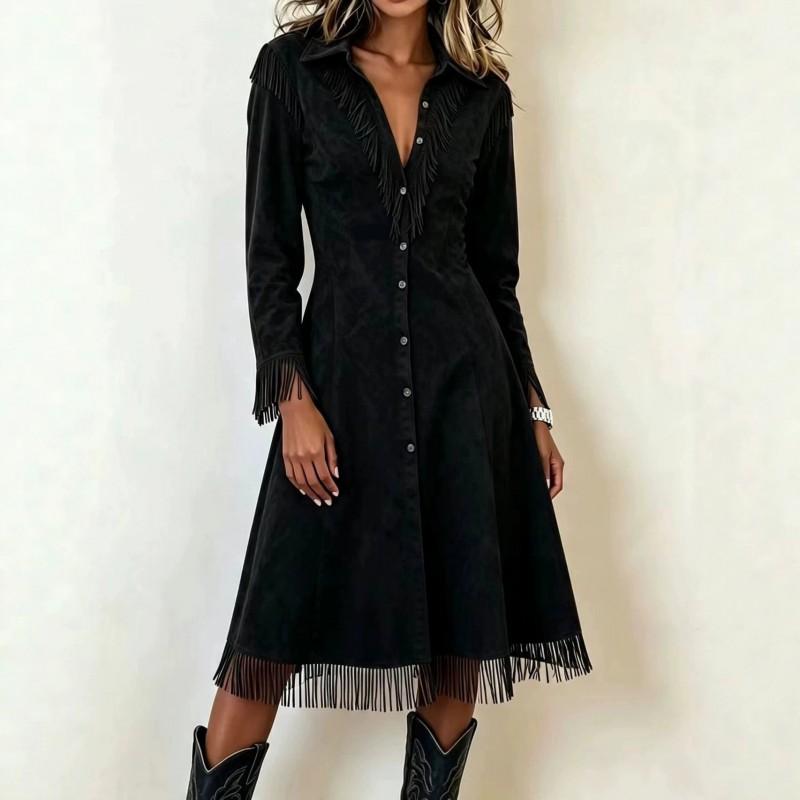 2026 Western Cowboy Suede Tassel Slim Fit Long Sleeve Coat Women Men