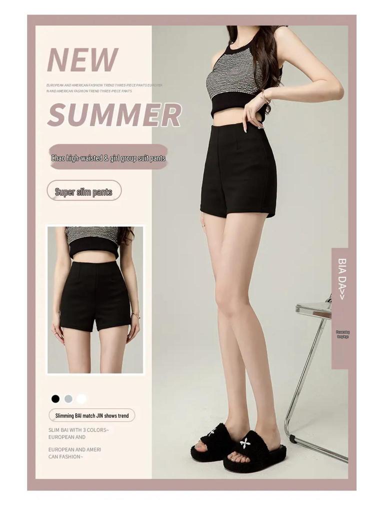 Женские шорты с высокой талией, маленькие, черные, римские, летние - Утягивающие, защищающие от просвечивания, горячие шорты