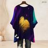 Plus Size Women Round Neck Batwing Sleeve Top Tie Dye Star Pattern Loose Irregular Casual Blouse