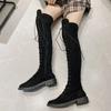 Fashion High Quality Lace Up High Knee High Women's Boots 2024 Platform Low Heel Comfortable Solid Color Fashionable Boots for Women