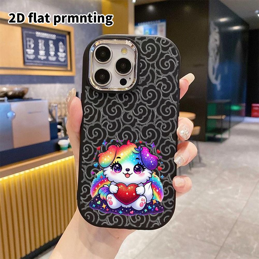 Phone Case: 2D flat design suitable for iPhone 18 17 16 15 14 13 Pro, couple style, puppy hugging a red heart, Christmas and Halloween gift
