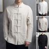 Style Shirt Top Mandarin Collar Long Sleeve Pockets Disc Button Traditional Kung Fu Tai Chi