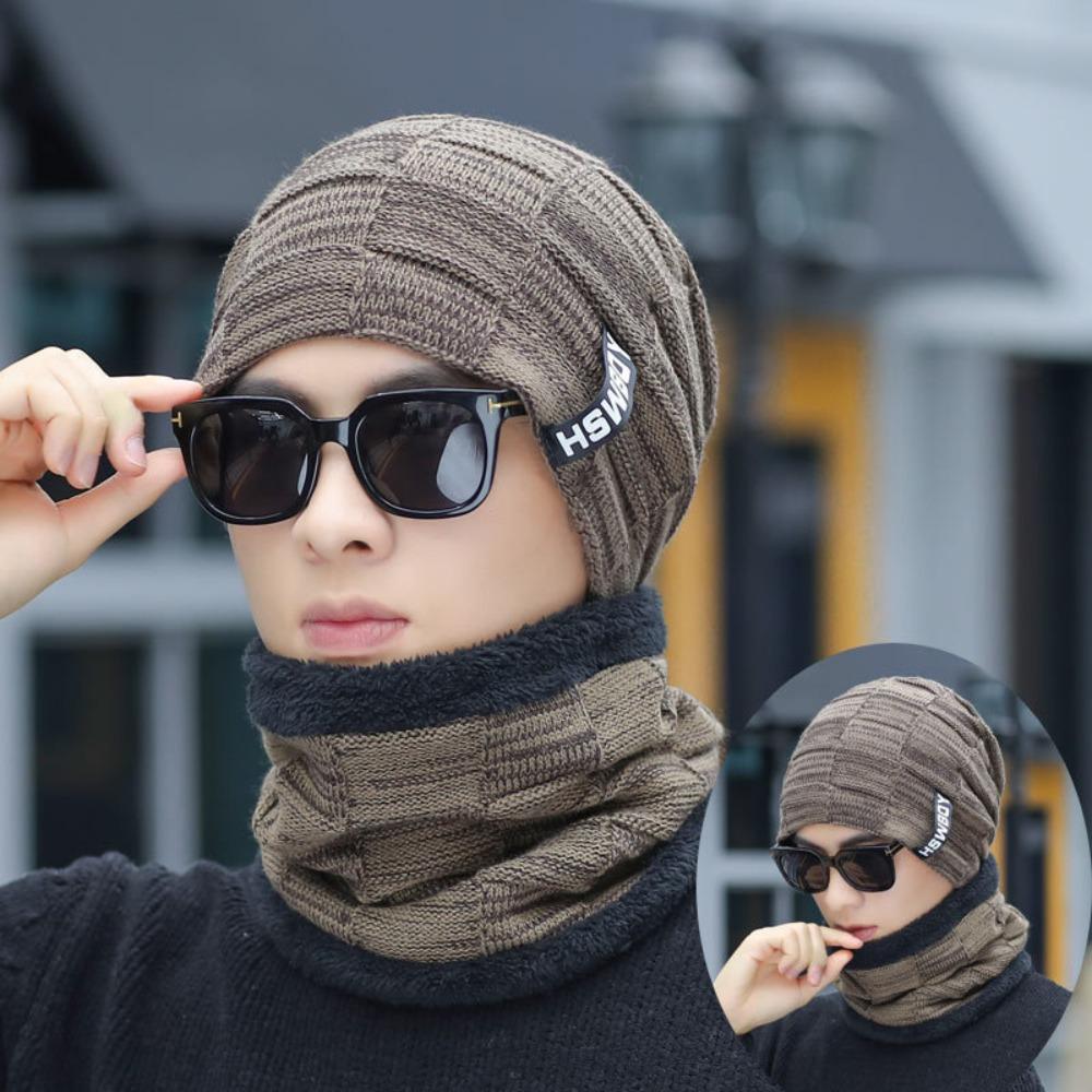 Thick Pullover Hat Scarf Suit Warm Men Women Knitted Hat Multicolor Cycling Windproof Cap Unisex
