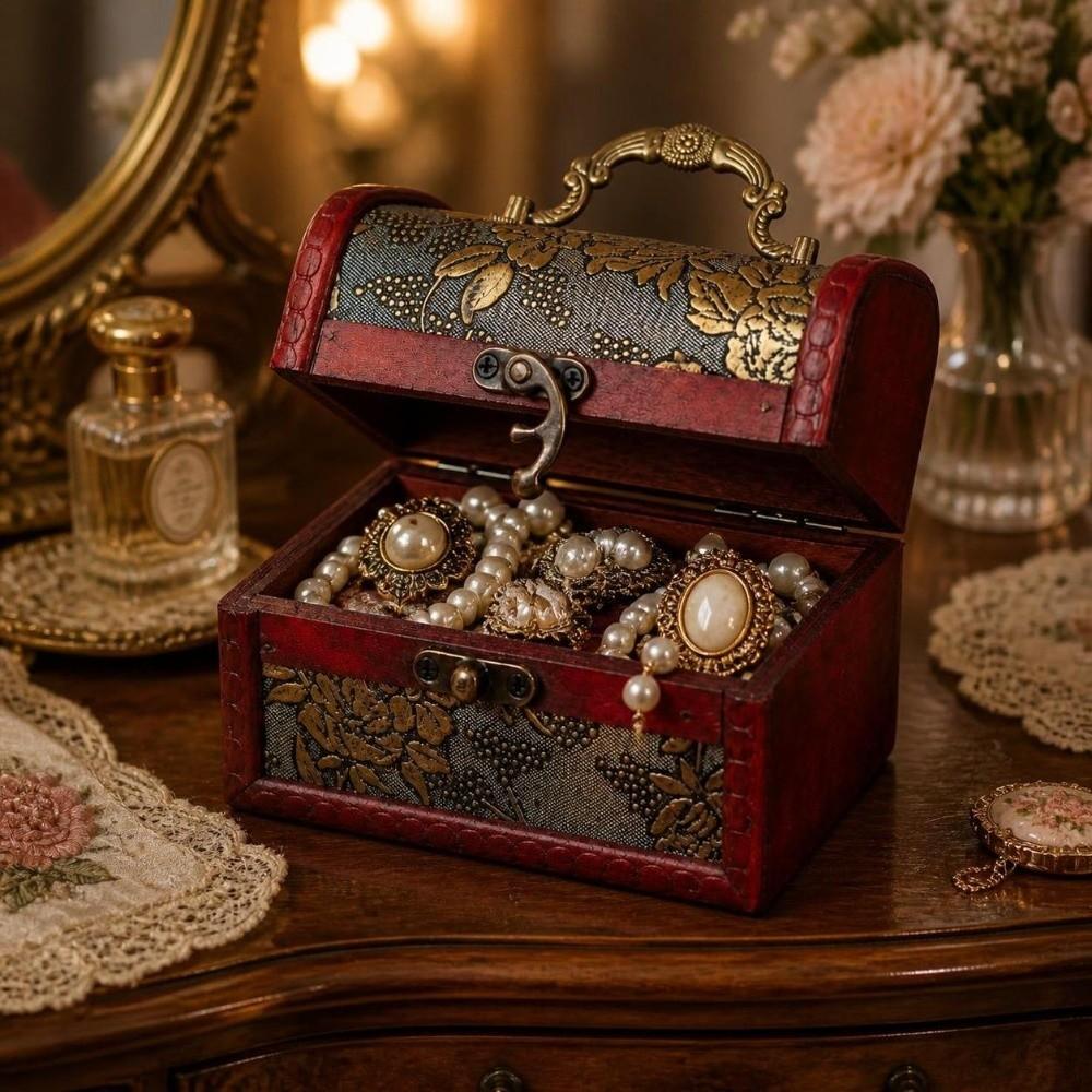 Small Size Wooden Jewelry Box Classical Keepsake Case Retro Trinket Chest  Cosmetics Sorting
