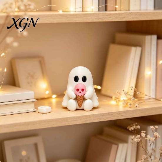 Summer Ghost Table Centerpiece Ice Cream Resin Figurine, Cute Spooky Desk Decor for Niche Home Halloween Home, Soft Ornament, Festive Gift Friends