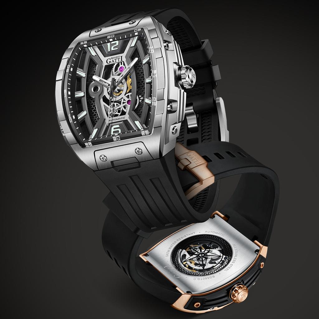 Bonest Gatti Watches Men's Large Dial Wine Barrel Mechanical Watch Sports Waterproof Watch