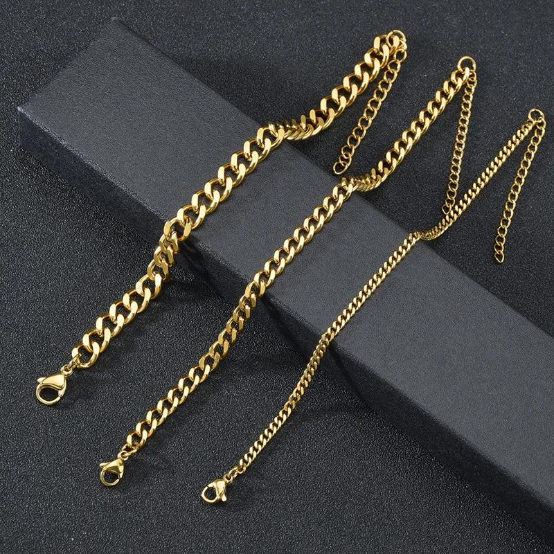 3.5-7MM Stainless Steel Chain Bracelets For Men Women Punk Curb Cuban Link Chain Bangle Fashion Party Never Fade Jewelry