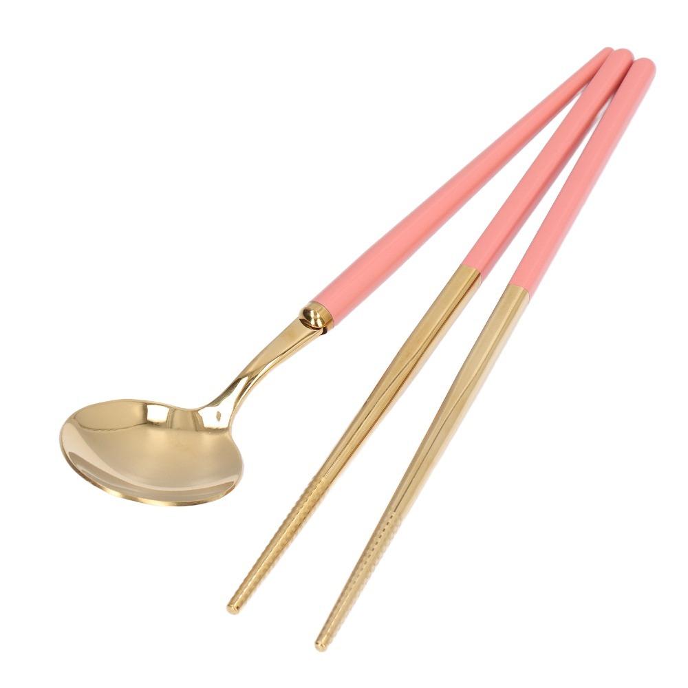 1Set Smooth Spoon Chopstick Kit Rustless Steel Tableware Set Dining Set Outdoor Picnic