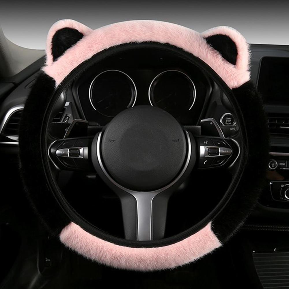 Зимний плюшевый защитный чехол на руль автомобиля универсальный мягкий милый кот нескользящий чехол N3Q1
