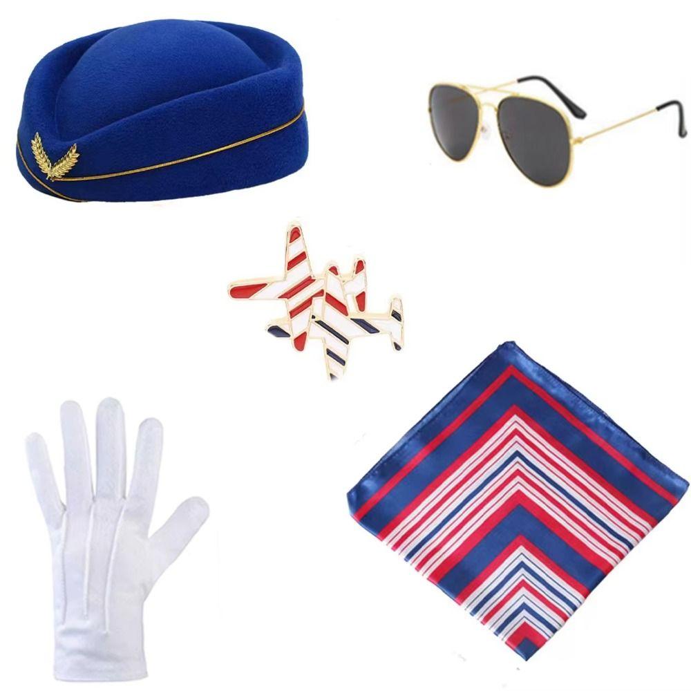 Gloves Scarf Women's Stewardess Costume Classy Airline Flight Attendant Hat Masquerade