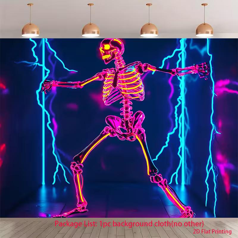 2D Neon Skeleton Photo Backdrop Halloween Party Decor Cloth