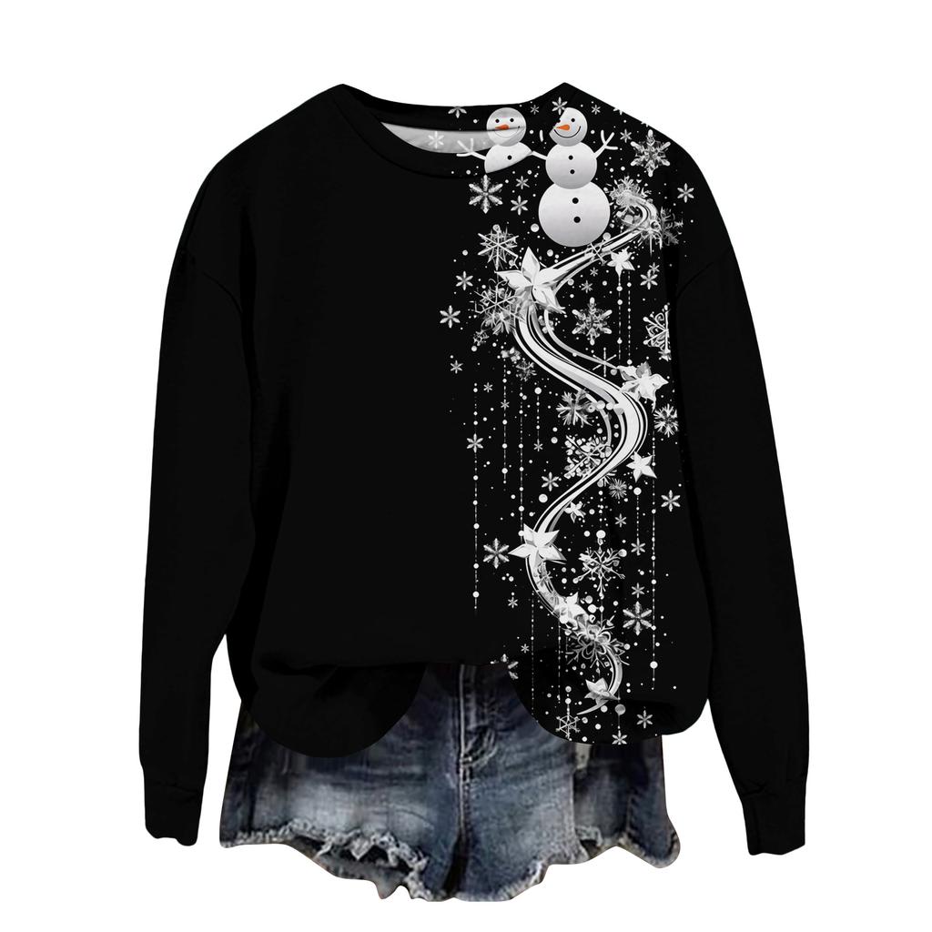 Женская мода с принтом, длинный рукав, свободный круглый вырез, свитшот, осень