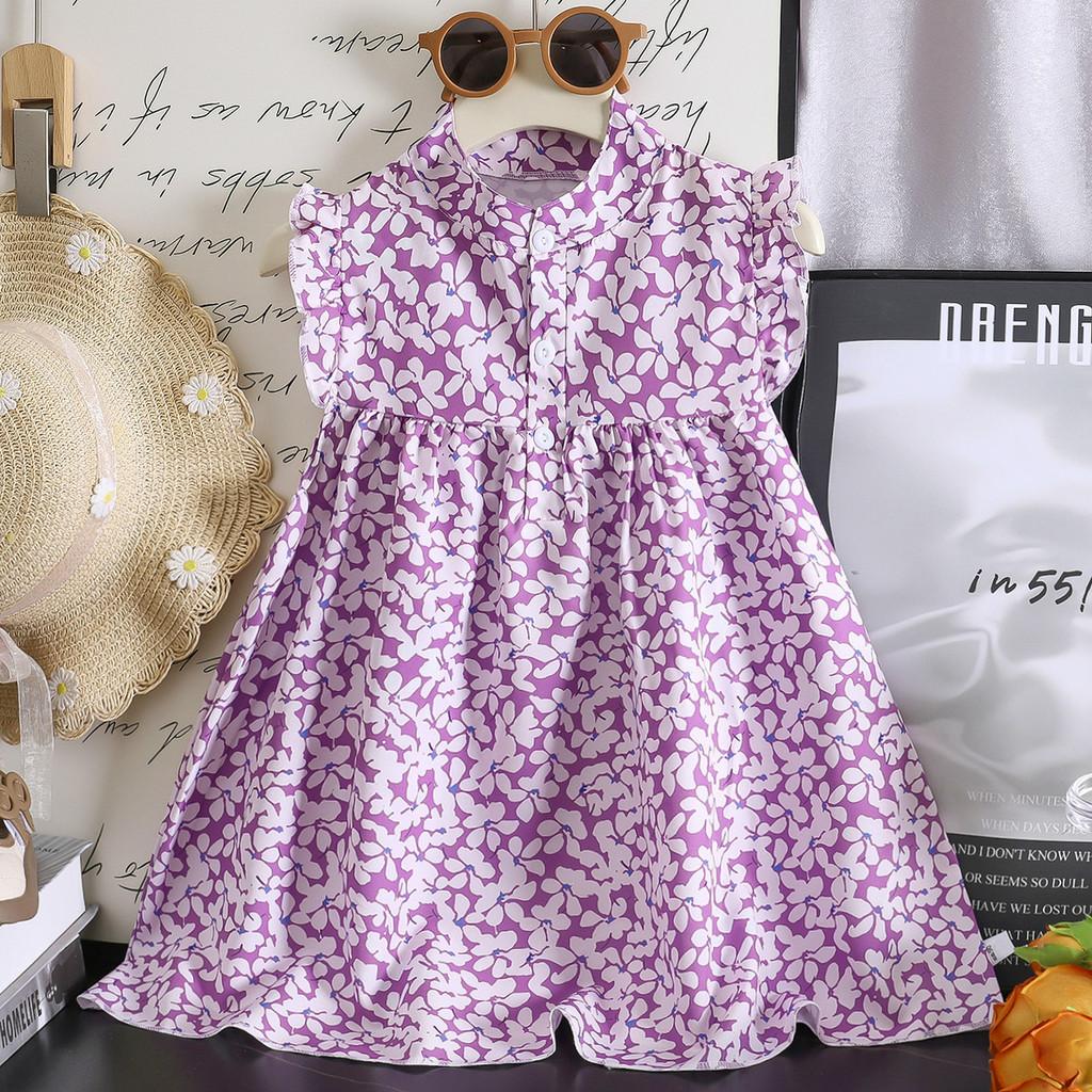 Korean Style Girl Summer Floral A Line Dress With Soft Fabric For Toddler Girls