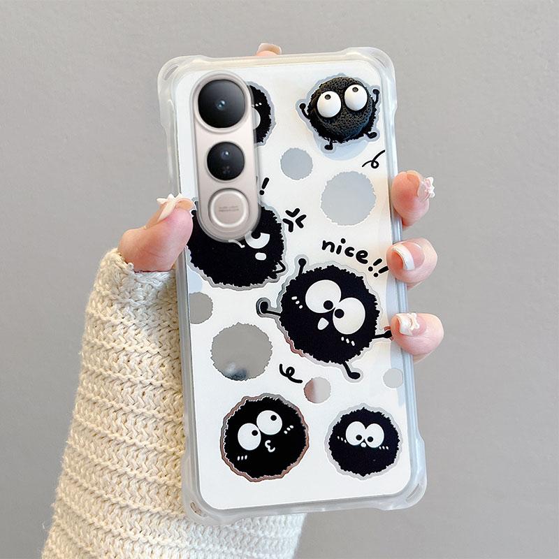 KEYSION Crossbody Strap Phone Case for VIVO V50 Lite 5G Cute Cartoon Long Lanyard Mirror Shockproof Cover for VIVO V50 Lite