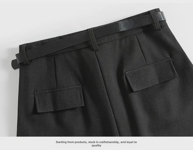 Юбка-трапеция серого цвета с высокой талией и разрезом на бедрах, осень/зима 2024 г.